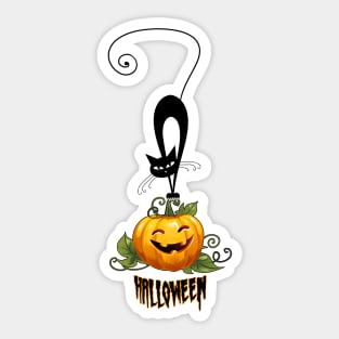 Spooky Duo: A Black Cat and Jack-o'-Lantern - Happy Halloween Sticker